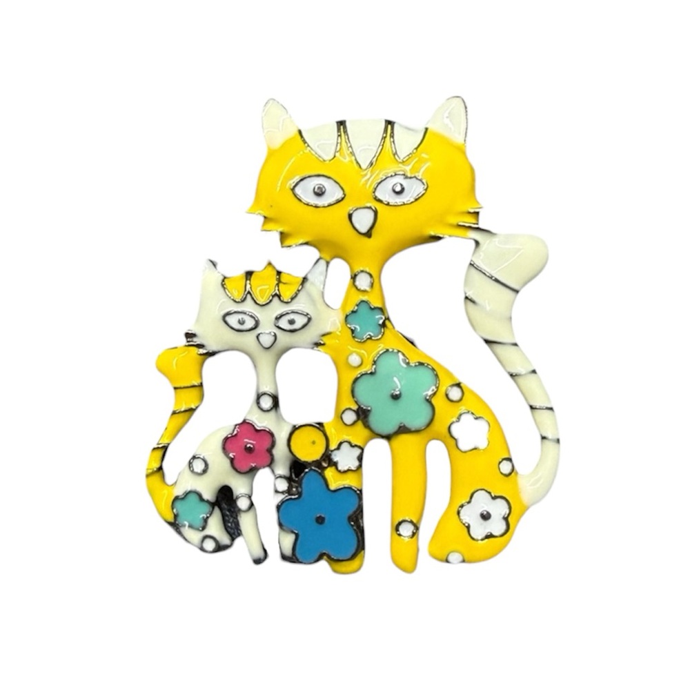 Colorful Cat Brooch with Floral Design - Picture 1 of 4